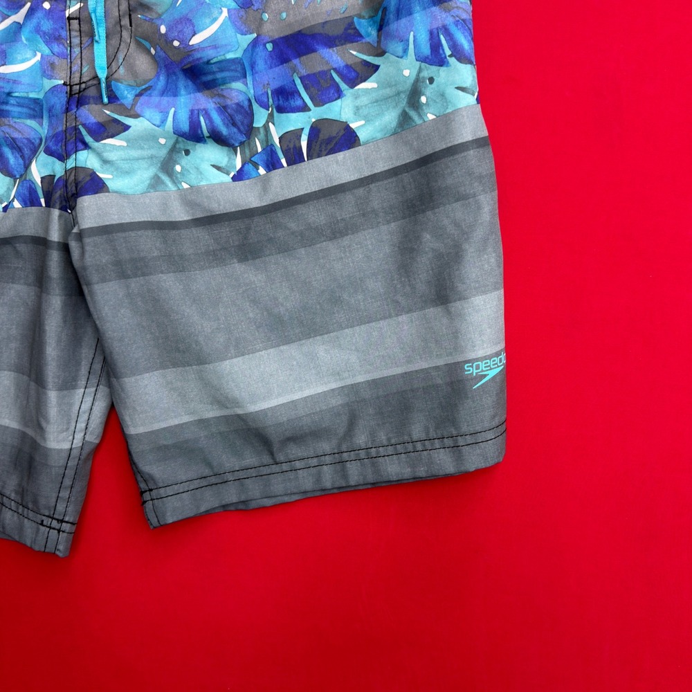 Speedo Mens Grey Blue Tropical Monstera Leaf Print Board Shorts Swim Trunks 30 - Picture 5 of 7